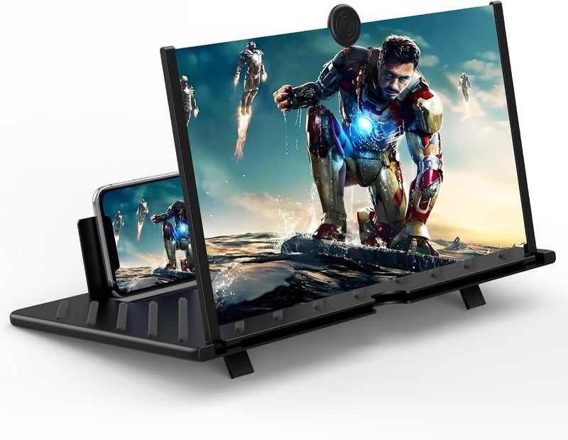 Fopudy مكبر شاشة 20 بوصة، شاشة عرض بروجيكتور 3D HD للهاتف المحمول للأفلام، الفيديوهات، والألعاب، حامل هاتف قابل للطي مع مكبر شاشة، يدعم جميع الهواتف الذكية (أسود 20 بوصة) - Image 1
